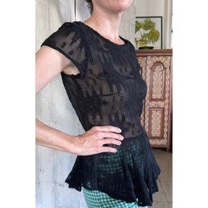 Hunter Bell XS Black Embroidered Peplum Top